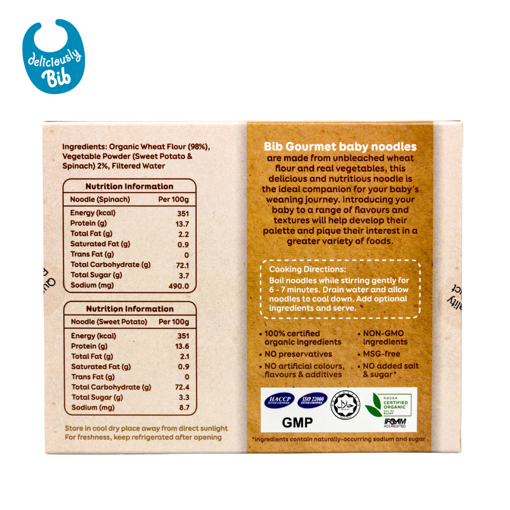 Deliciously Bib Organic Spinach & Sweet Potato Baby Noodles