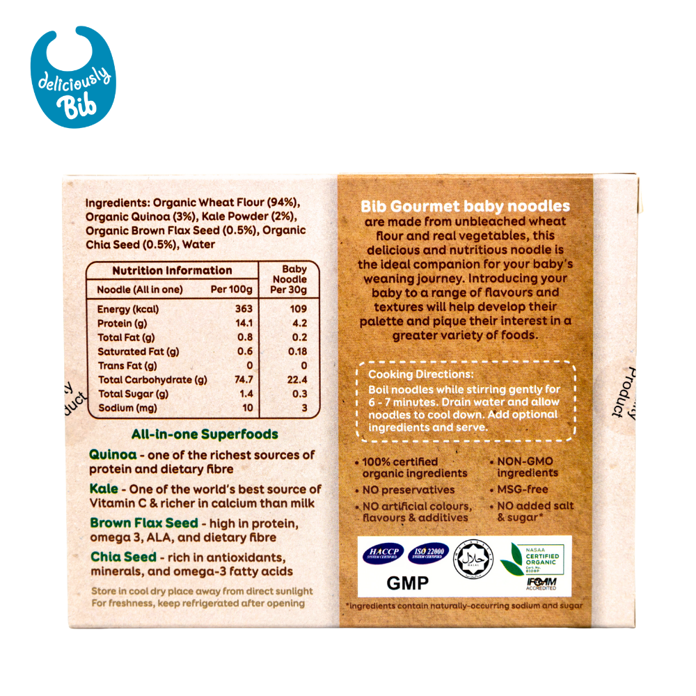 Deliciously Bib Organic Quinoa, Flax Seed & Chia Seed Baby Noodles