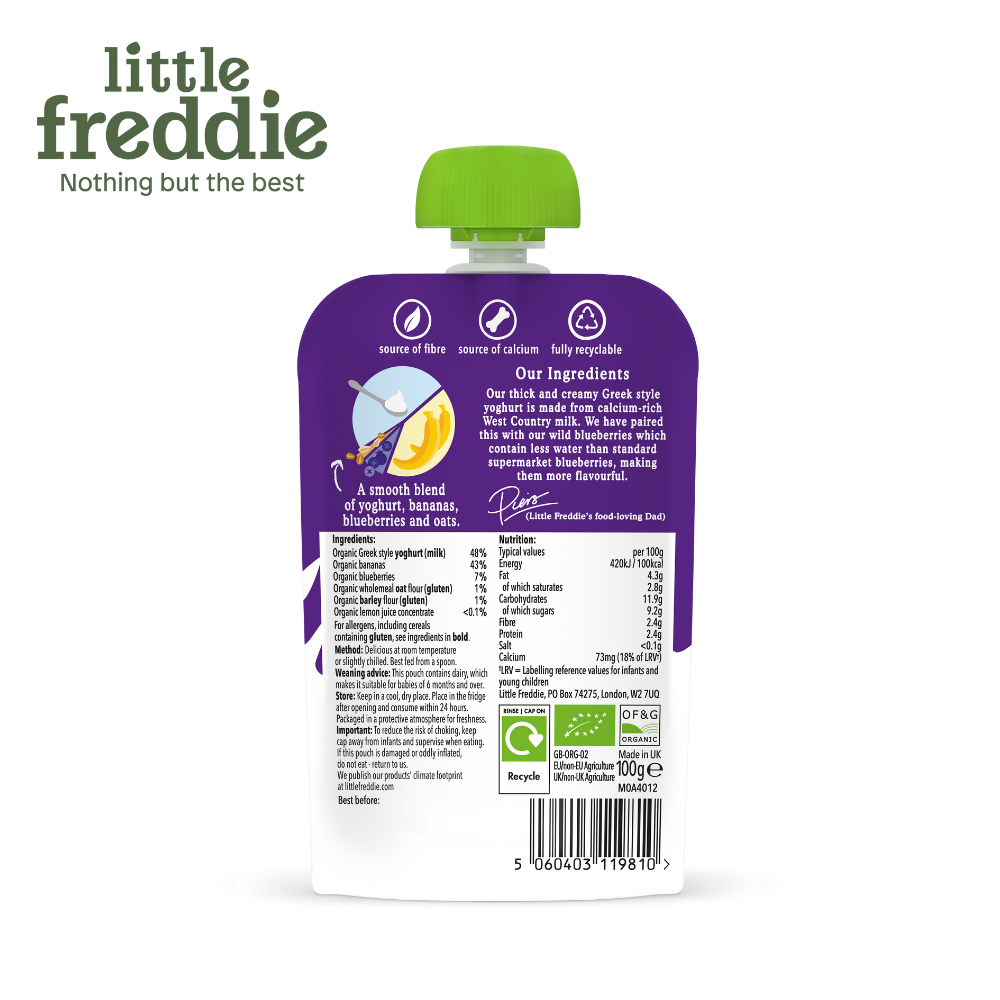 Little Freddie Organic Blueberry & Banana Greek Style Yoghurt