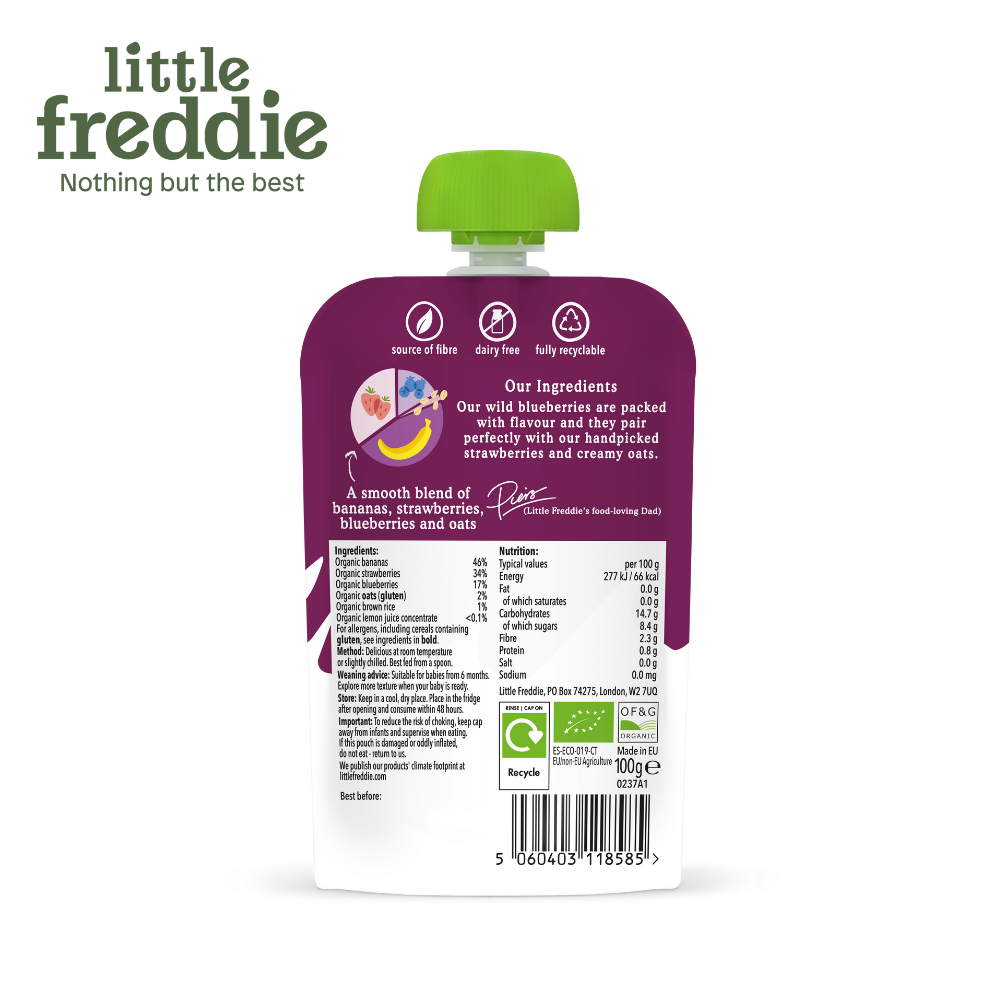 Little Freddie Organic Juicy Strawberries, Blueberries & Oats